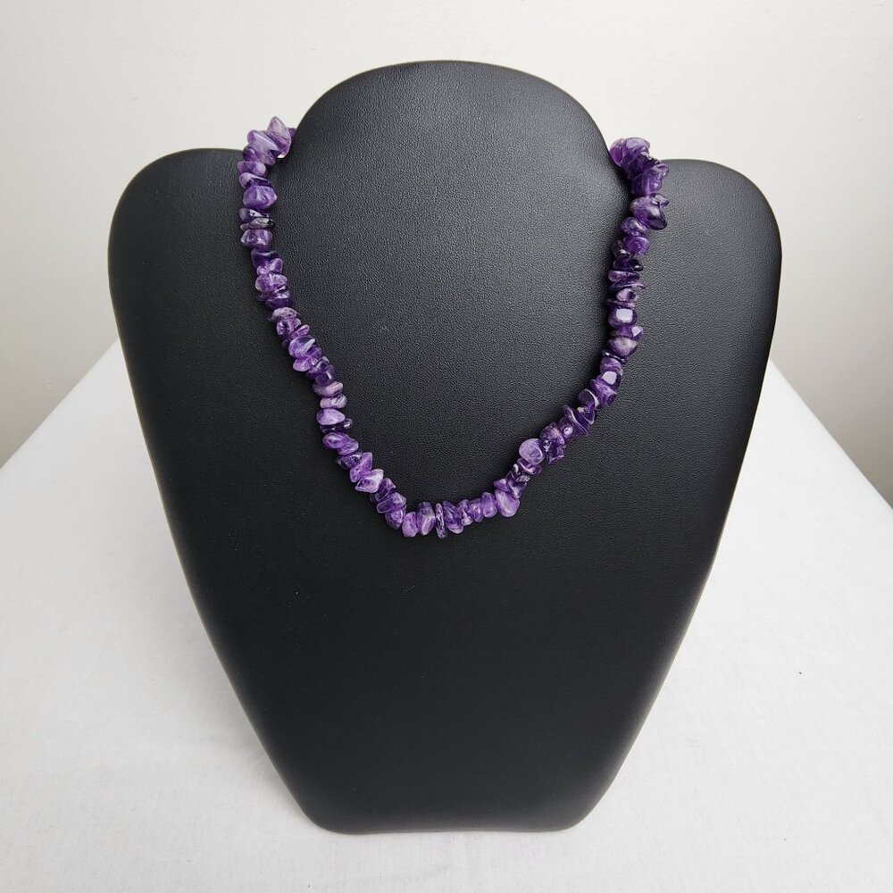 VTG Amethyst Large Tumbled Chip Necklace Dark Purple Chakra Energy Healing Gemst